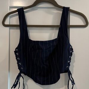 Edikted Navy Striped Lace-Up Crop Top